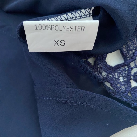 Tobi Sheer Navy Blue Chiffon Lace Trim Crop Top - Picture 5 of 6